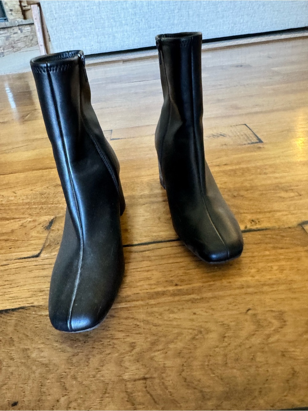 Black Stretch Leather Ankle Boots - Women